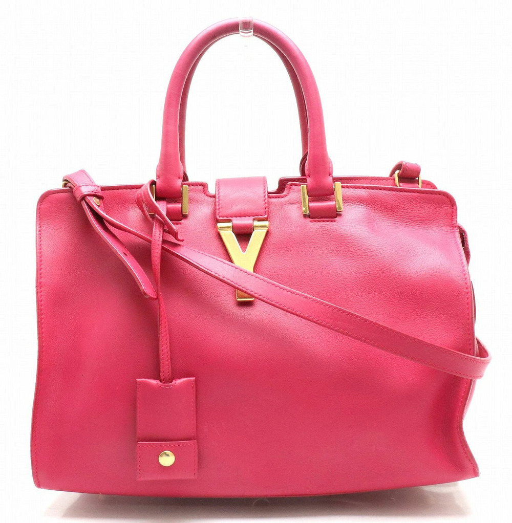 Saint Laurent Yves Y Cabas Handbag Leather Fuschia Pink